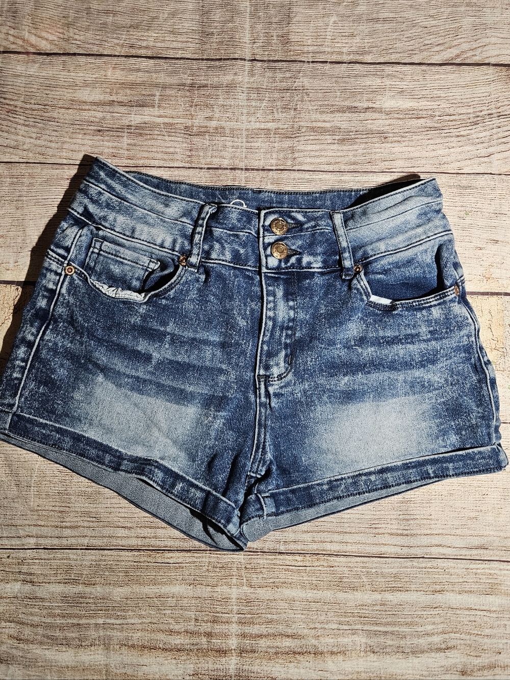 Revolution by Revolt acid wash high waisted jean shorts